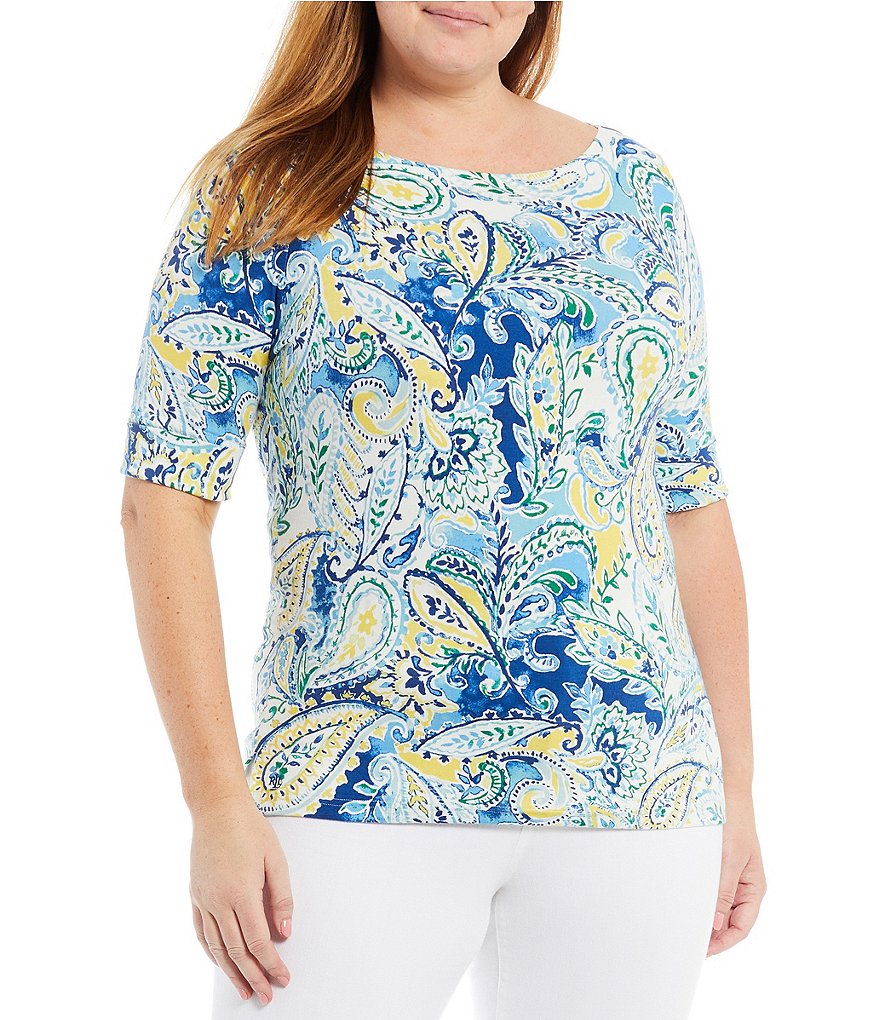 Democracy Plus Size Floral Print 3/4 Puff Sleeve V-Neck Knit Top