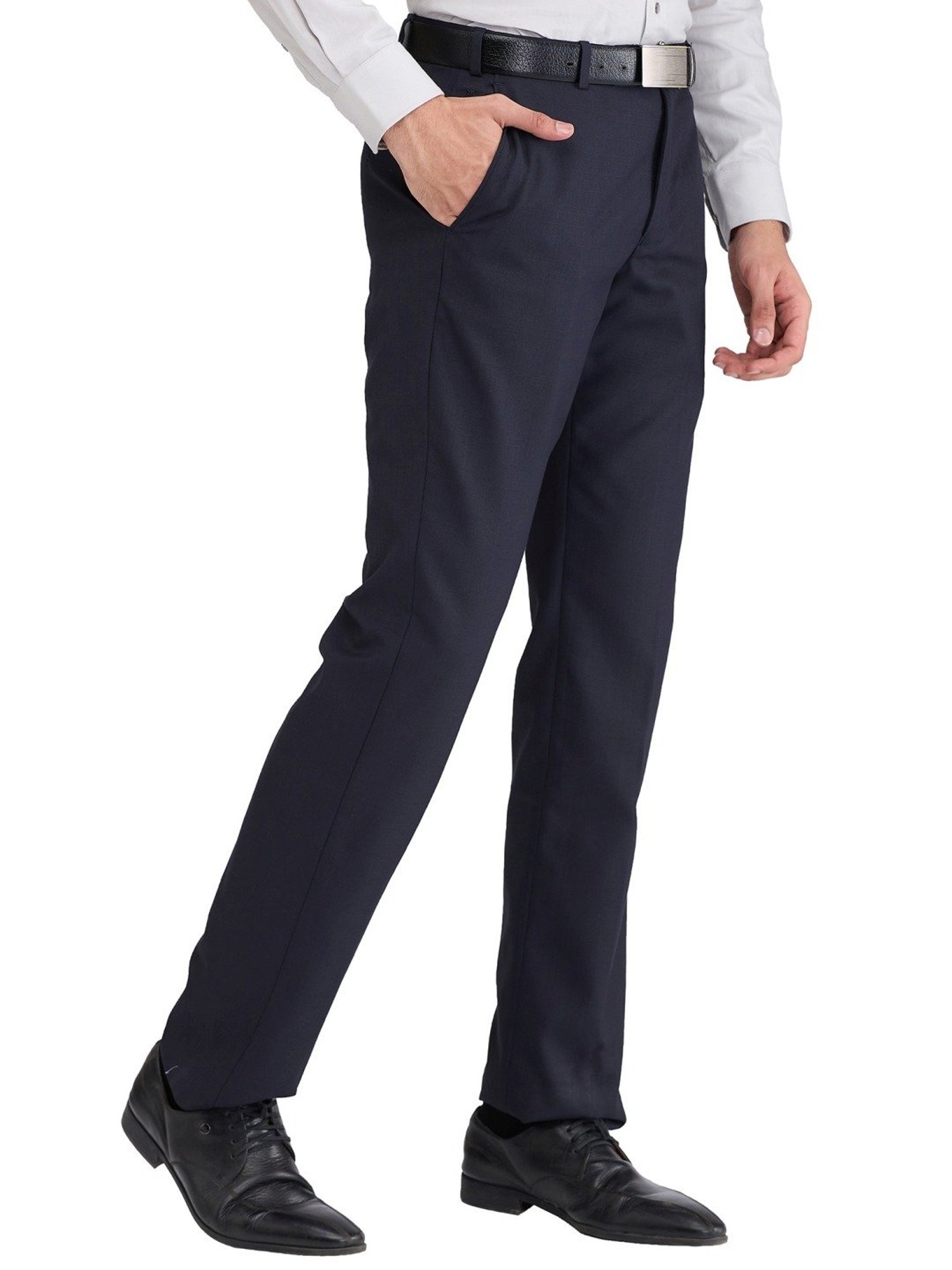 Park Avenue Blue Regular Fit Self Pattern Trousers