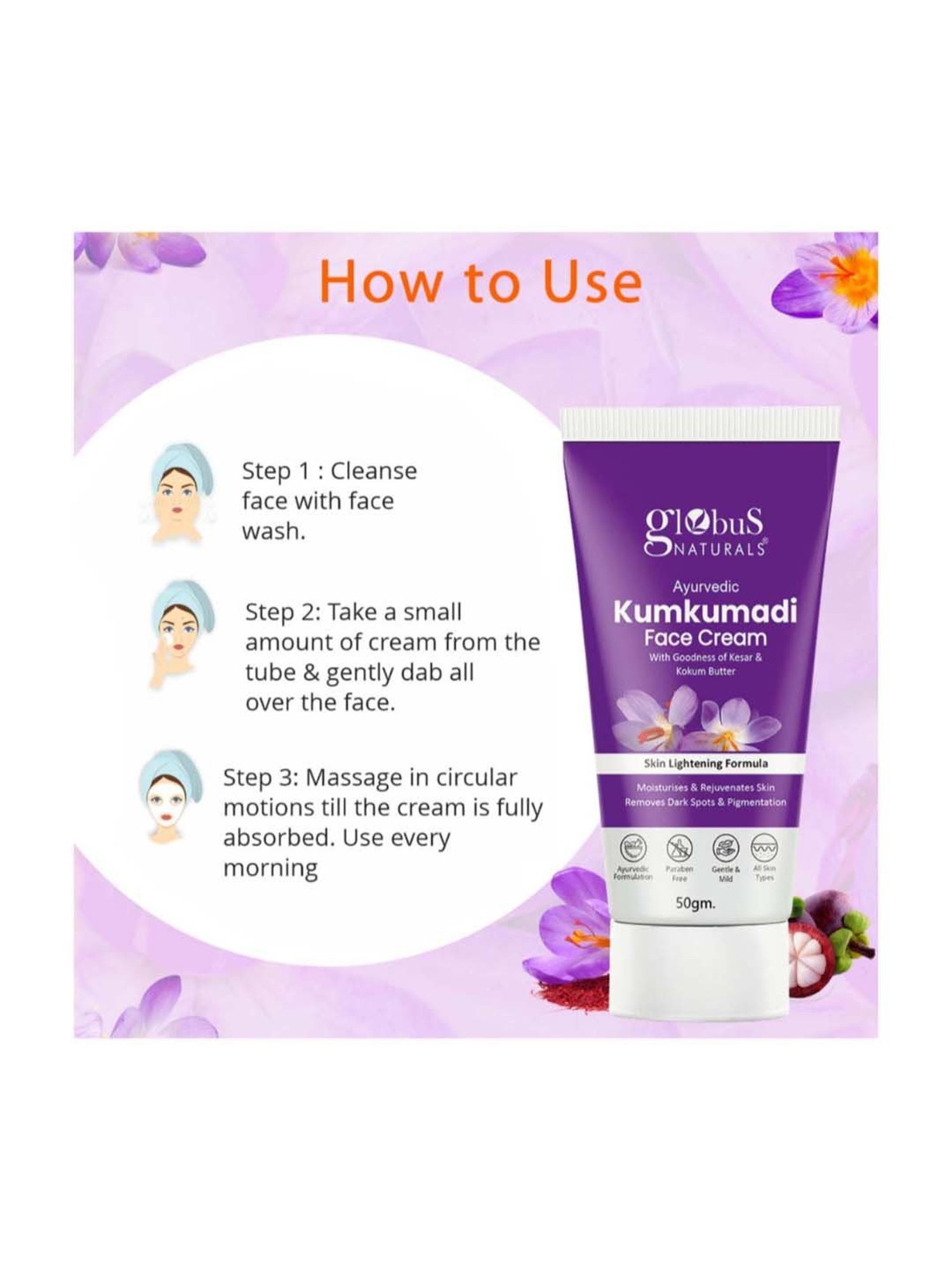 Globus Naturals Ayurvedic Kumkumadi Skin Lightening Face Cream - 50 gm