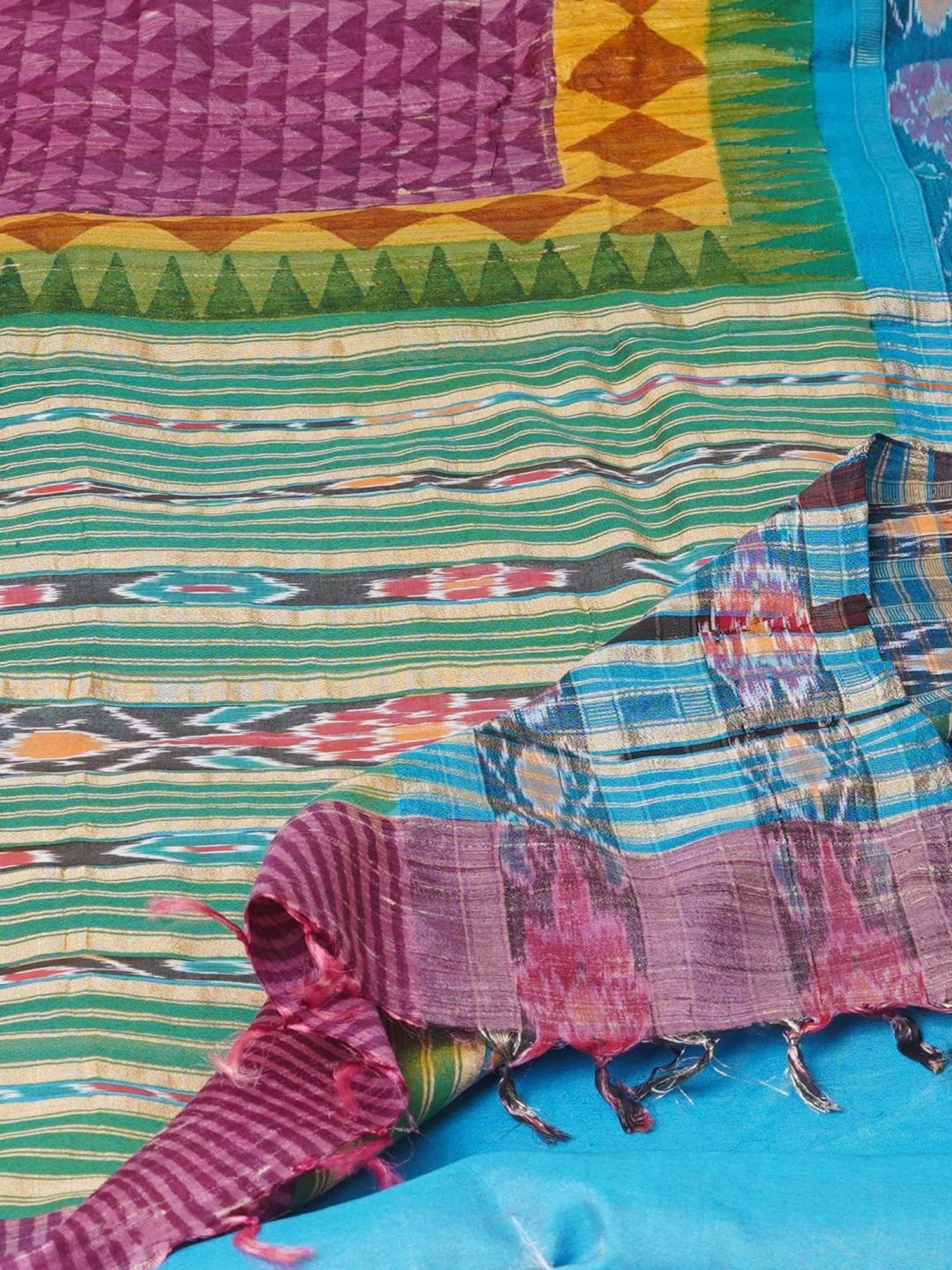 Unnati Silks Purple & Blue Silk Printed Saree With Unstitched Blouse