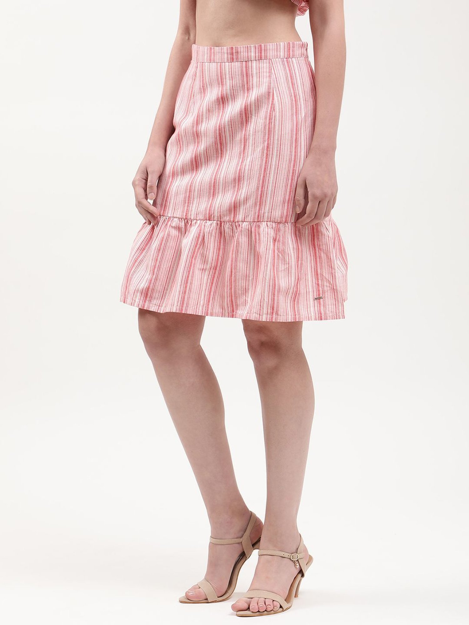 Elle Red & White Striped Skirt