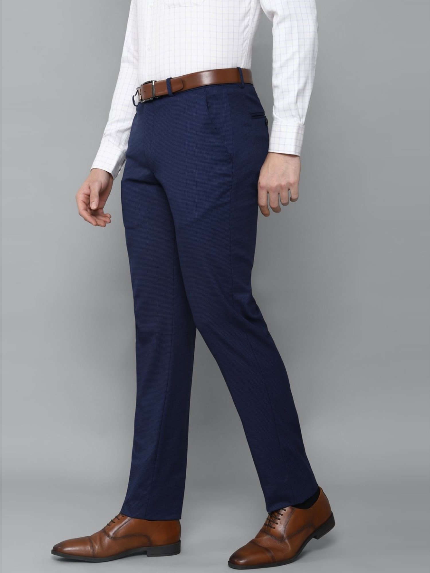 Louis Philippe Navy Slim Fit Self Pattern Trousers