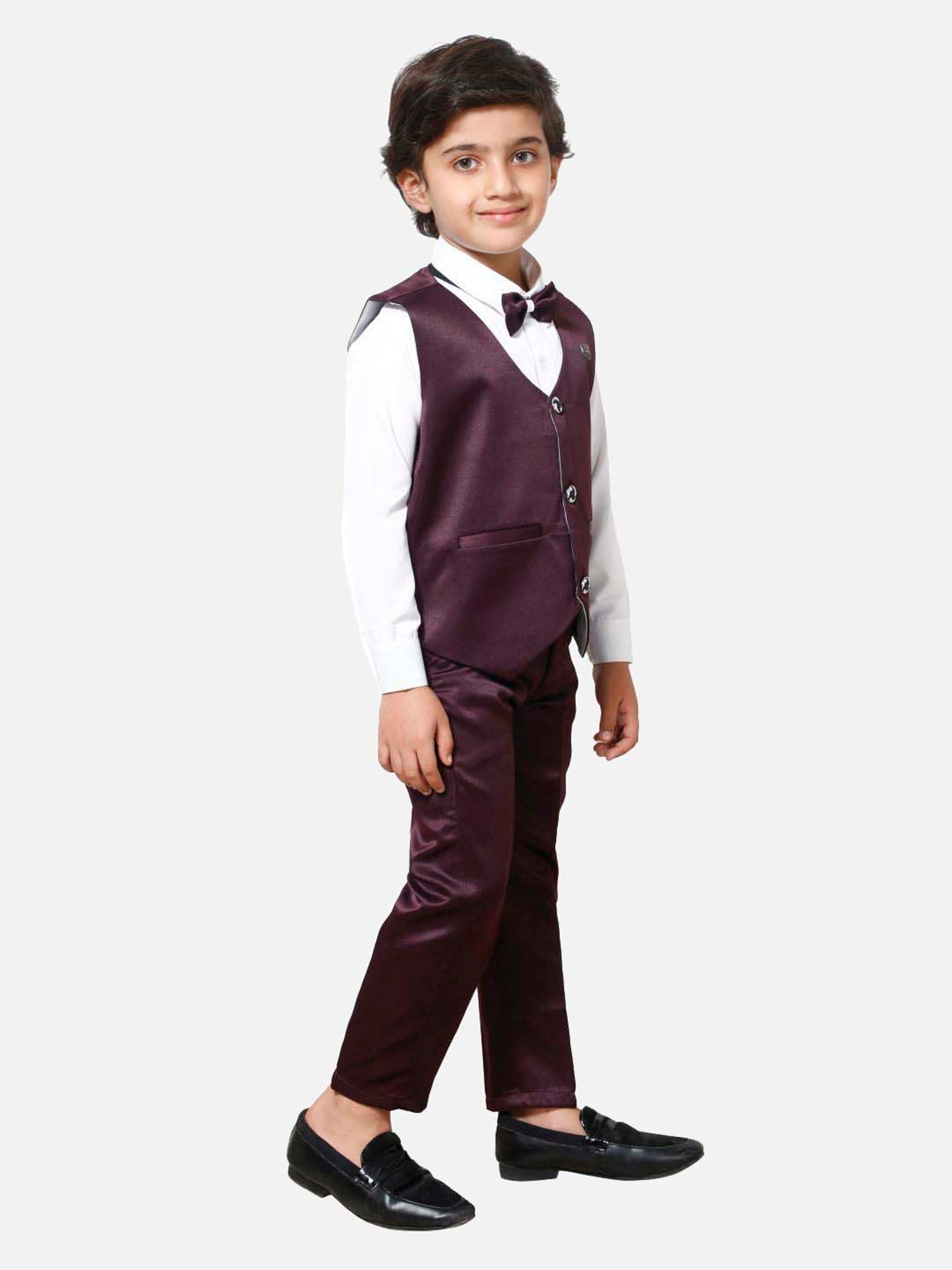 Fourfolds Boys Wine Solid Full Sleeves Clothing Set