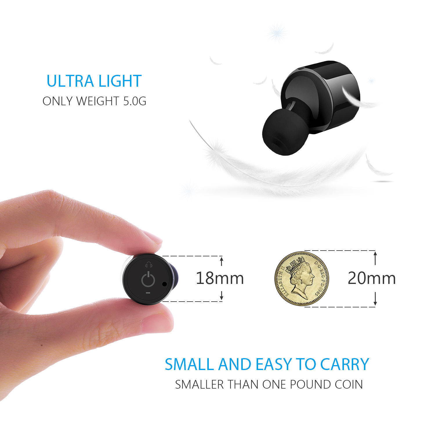 Mini Wireless Bluetooth Earbuds With Mic True Bass Twins Stereo In-Ear Earphone