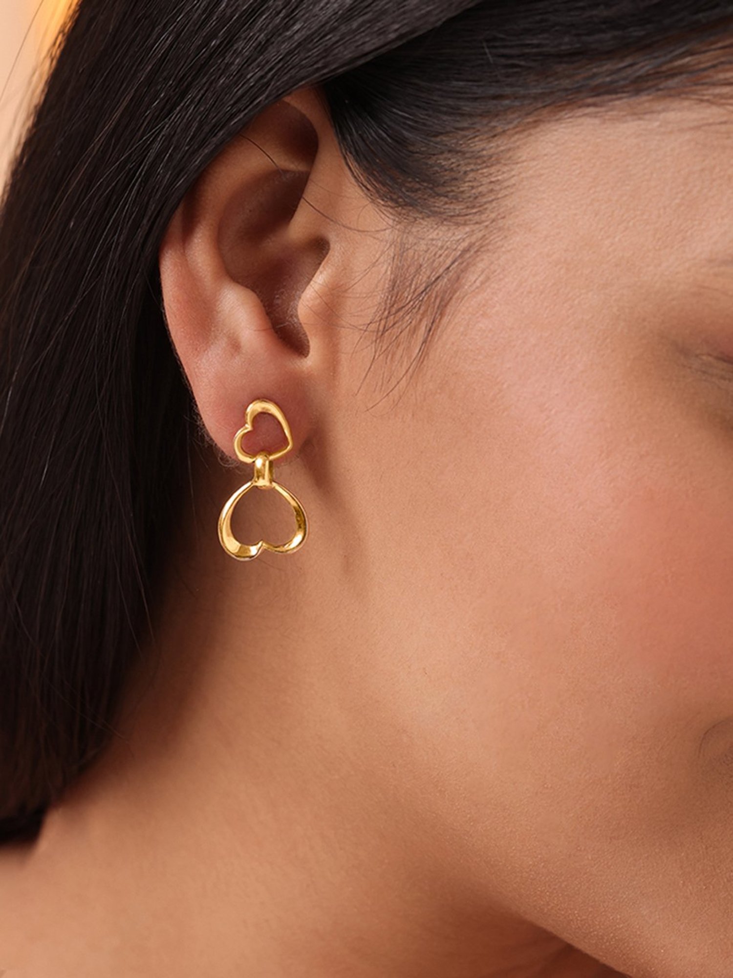 Mia by Tanishq Cupid Edit Dangling Heart 14k Gold Drop Earrings for Women