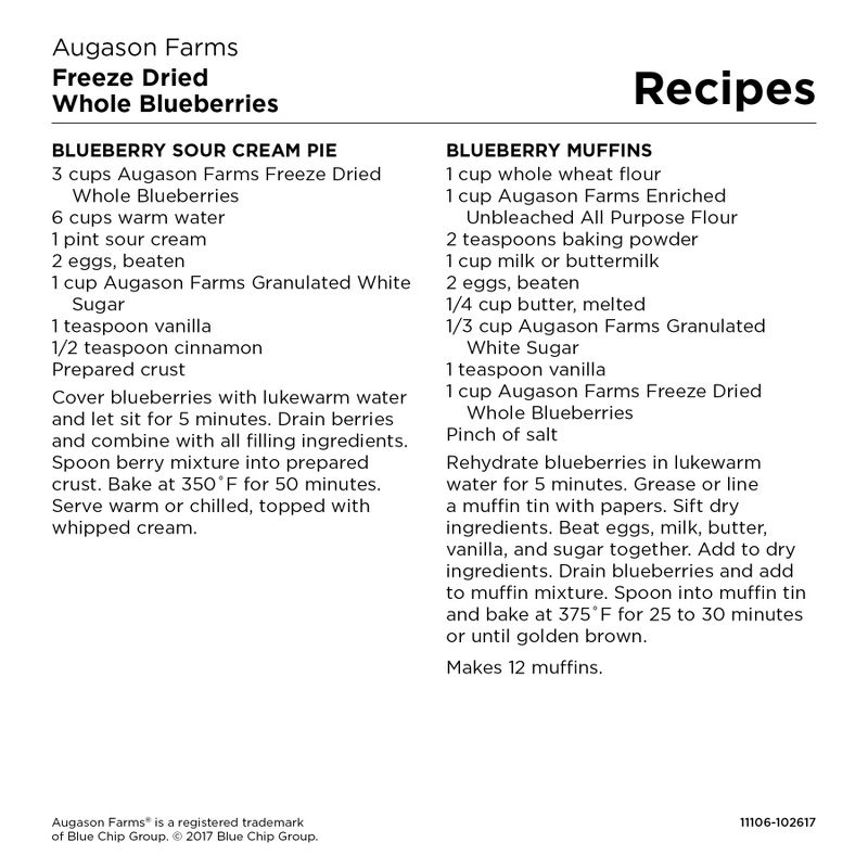 Augason Farms Gluten Free Freeze Dried Whole Blueberries - 12oz