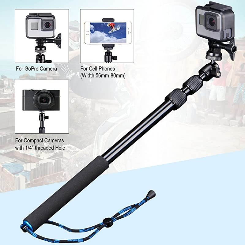 Telescoping Selfie Stick Compatible for GoPro MaxHero 876543+3SessionGOPRO Hero2018Ricoh Theta SVSamsung Gear360YI 4K