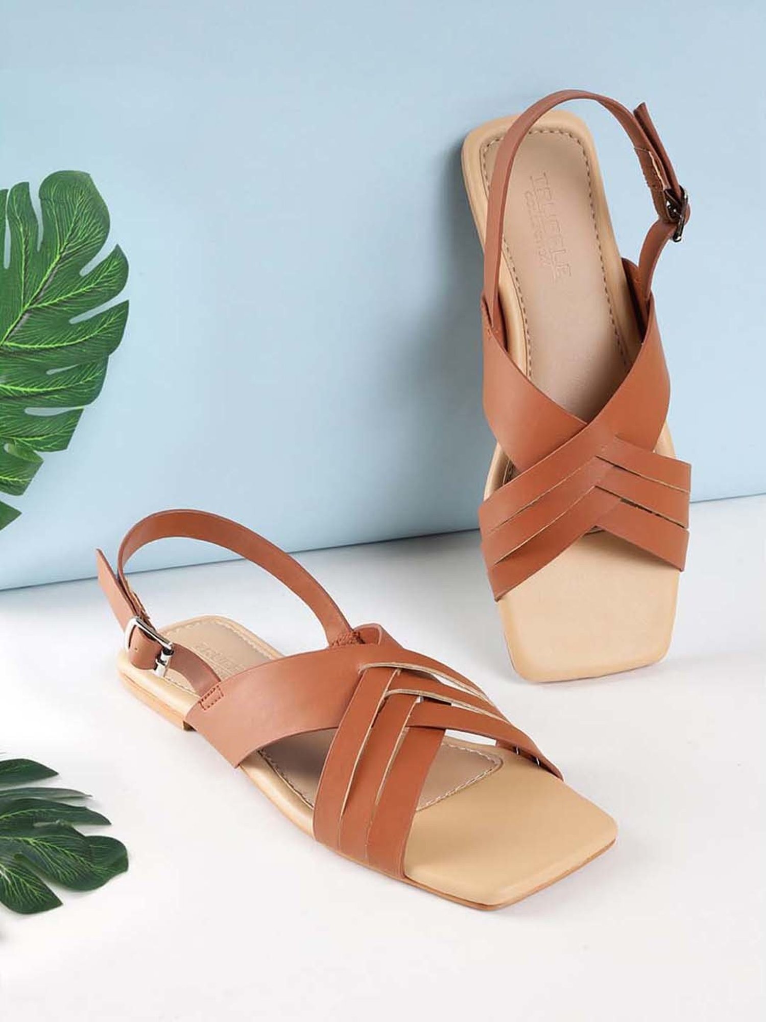 Truffle Collection Women's Tan Ankle Strap Sandals
