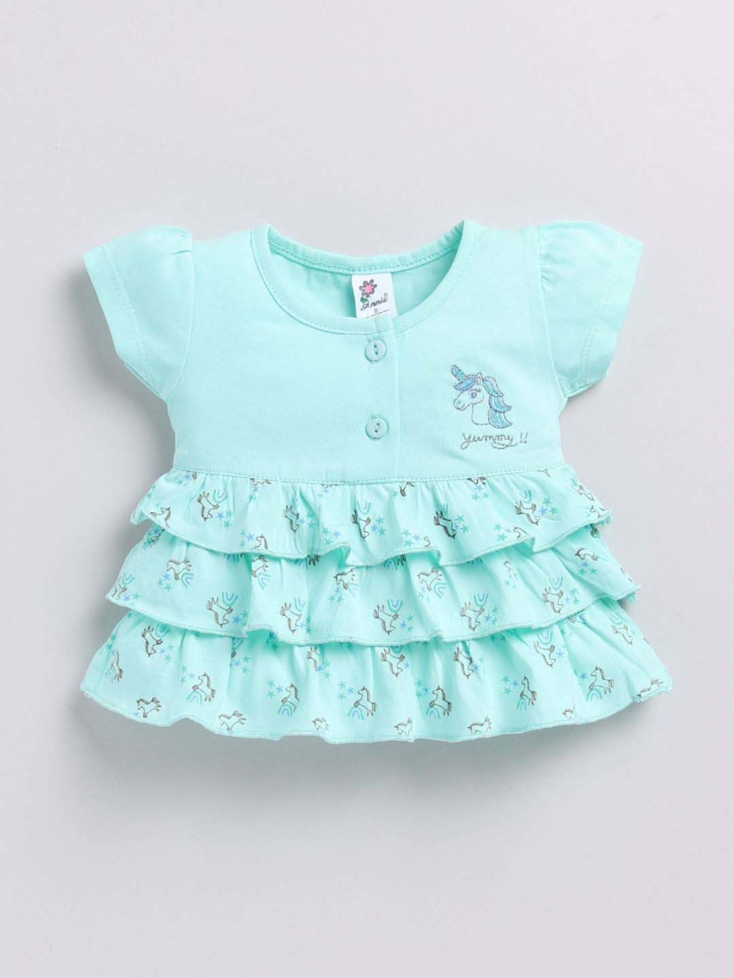 ANNIE Girls Green Cotton Printed Top & Short sets