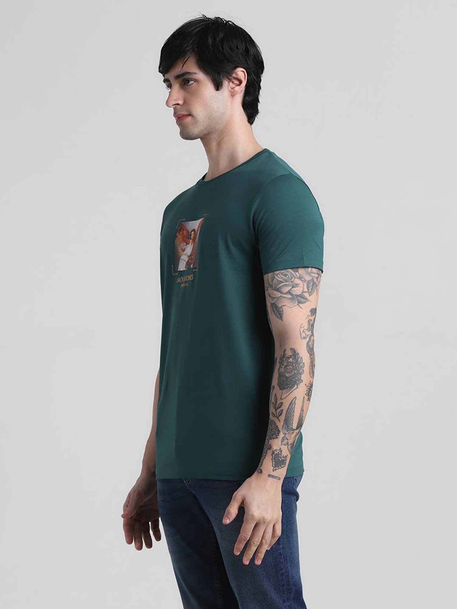 Jack & Jones Green Slim Fit Printed T-Shirt