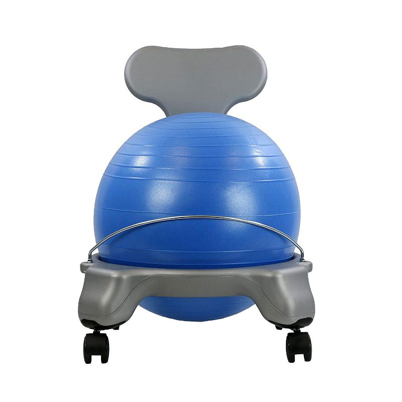 CanDo 30-1795 Ergonomic 15 Inch Child Plastic Exercise Ball Chair with Removable Back and Gliding Caster Wheels, Blue