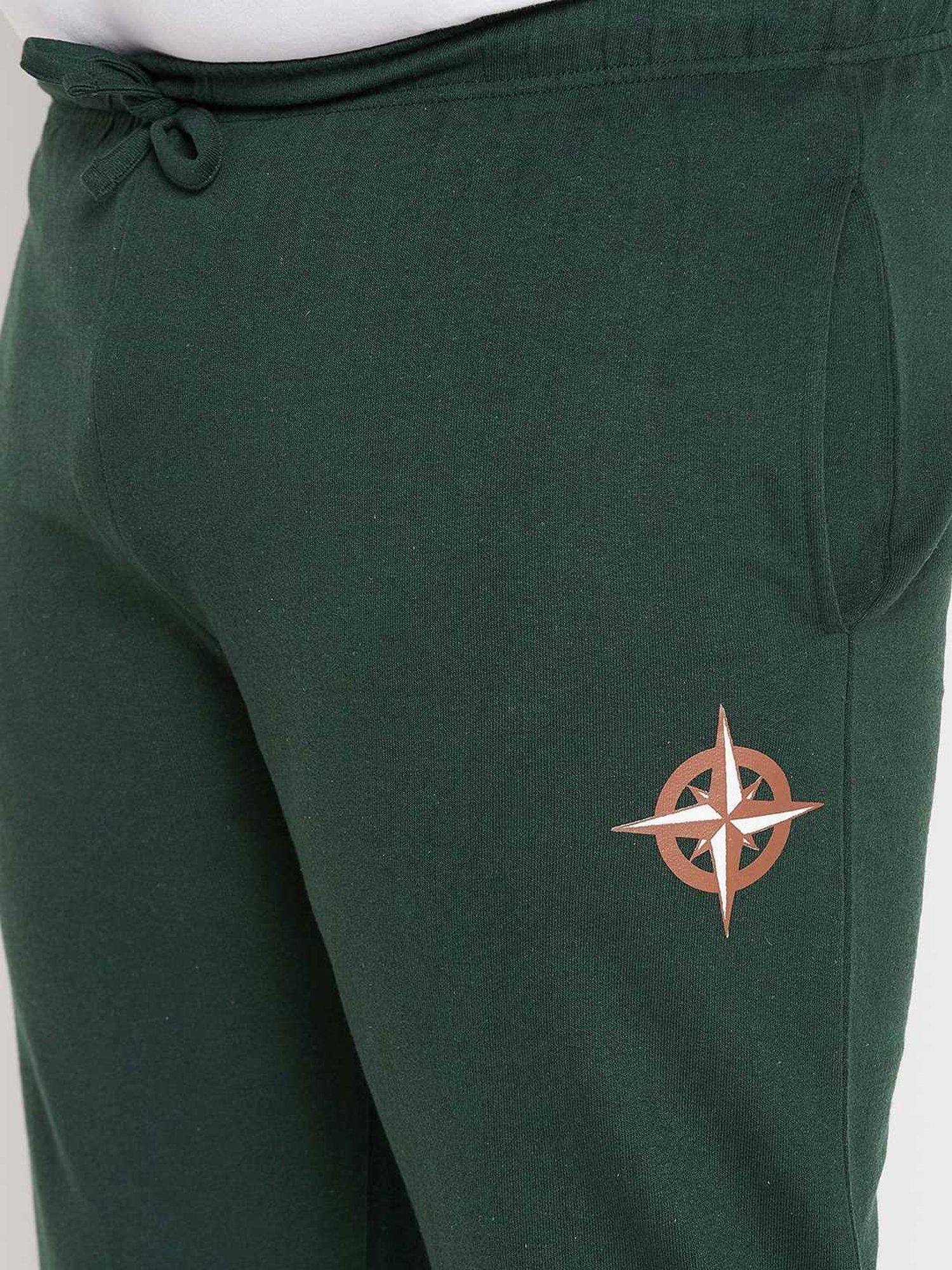 Bigbanana Bottle Green Cotton Regular Fit Printed Trackpants