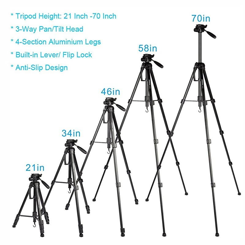 Camera Tripod Travel Monopod 70quot Aluminum Professional Video Camera Mount Leg Adjustable Stand with Flexible Head for Canon Nikon Dv DSLR Camcorder Gopro Camamp Carry Bag amp Cellphone Mount