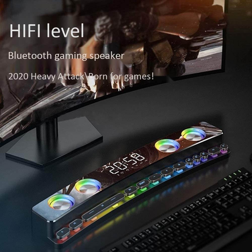 YIZAN Game Speaker Soundbar USB 3D Stereo Subwoofer AUX FM Home Clock Indoor Computer Loudspeaker White