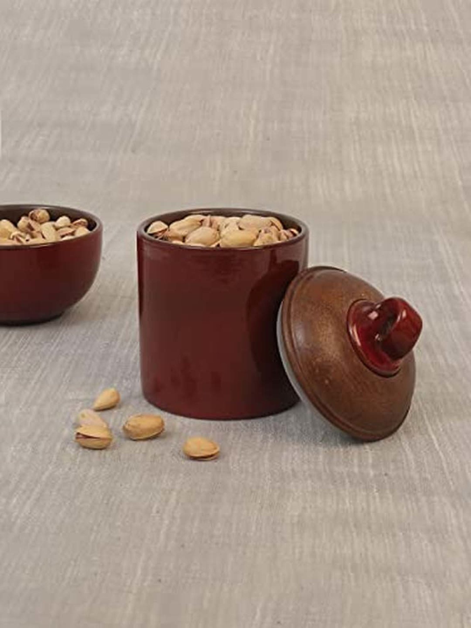 Ellementry Scarlet Red Ceramic Jar With Wooden Lid (0.4 L) - Set of 1