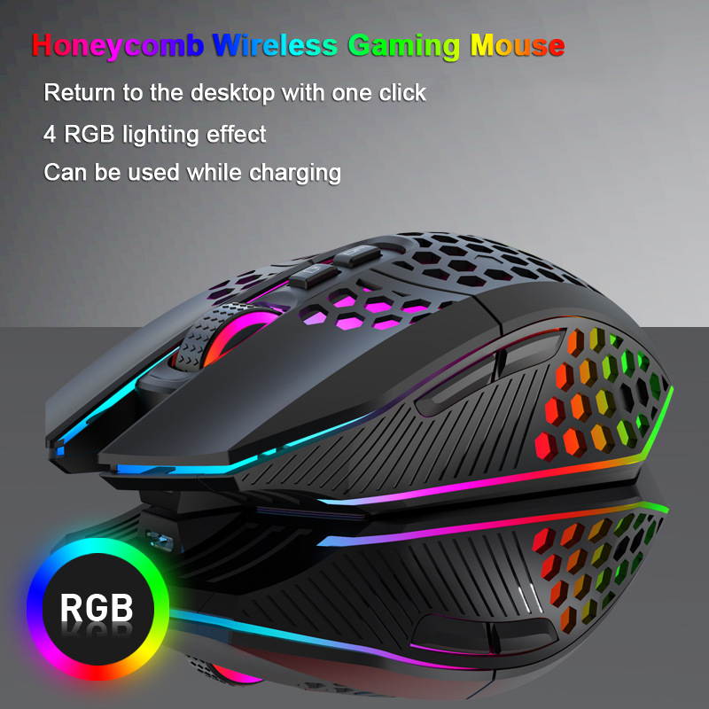 Honeycomb RGB Rechargeable Wireless Gaming Mouse 2.4GHz Optical Mouse 7 Buttons 3 Gears 1600 DPI Adjustable Mice for Desktop PC Laptop