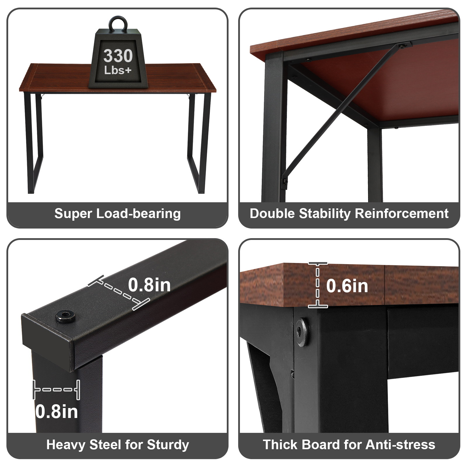 47" Large Computer Desk Metal Frame Wooden Desktop Home Office Study Work