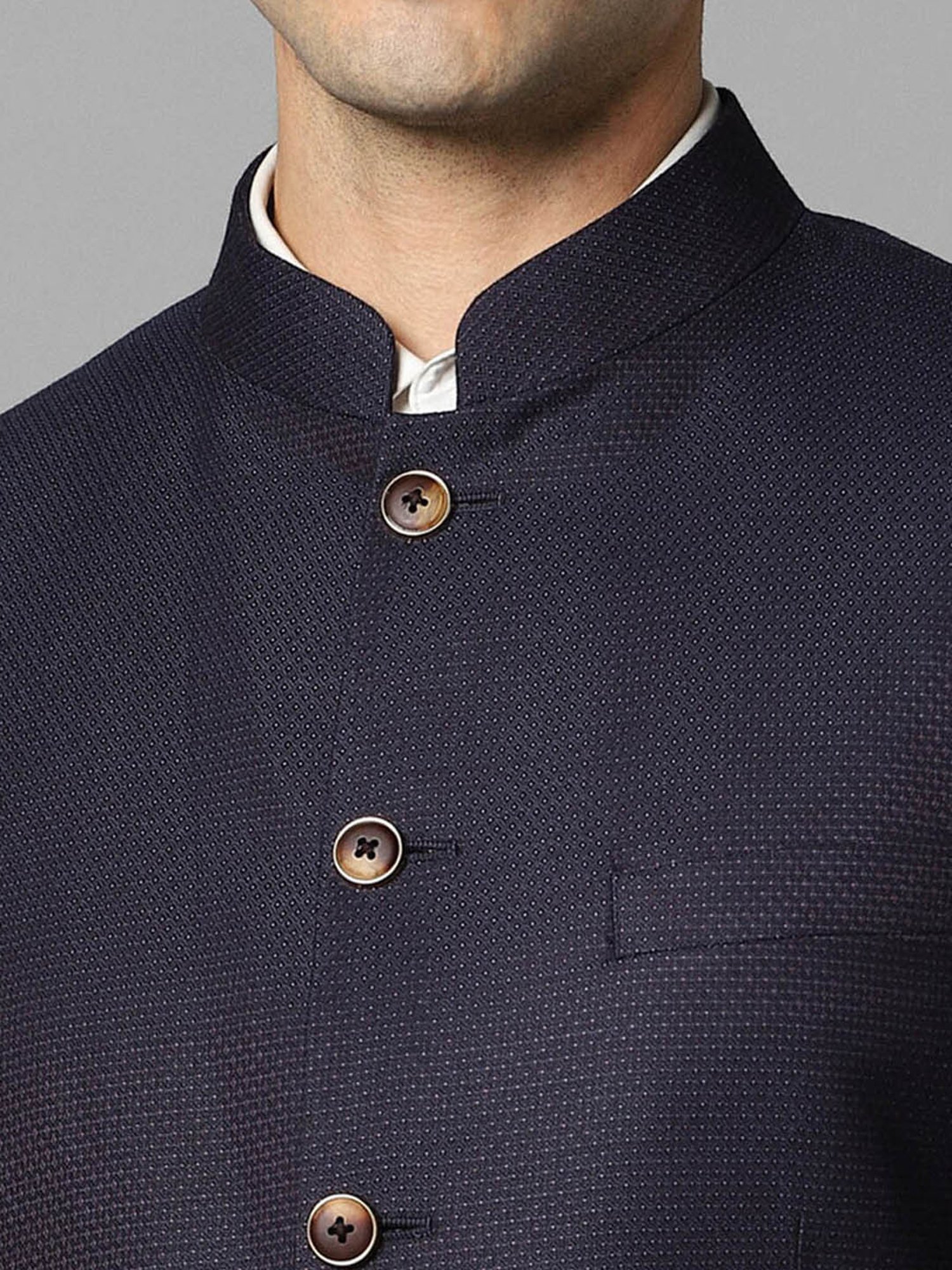 Louis Philippe Navy Blue Regular Fit Texture Two Piece Suit