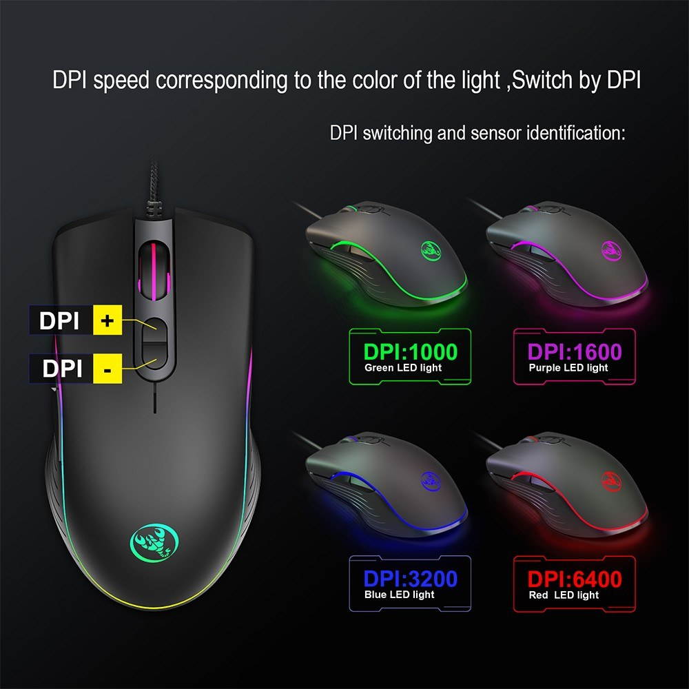 HXSJ Wired Gaming Mouse DPI6400 Optical Mice RGB Backlit Office Mouse 7 Buttons Ergonomic Design