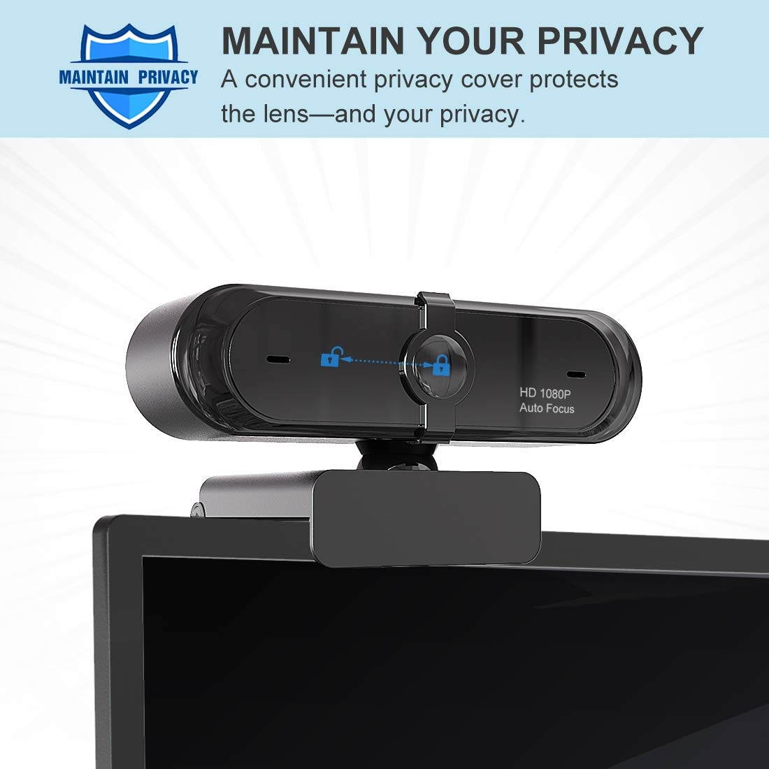 1080P Webcam, HDWeb Camera with Built-in Microphone & Privacy Cover, USB Web Cam with Wide Angle Lens & Large Sensor