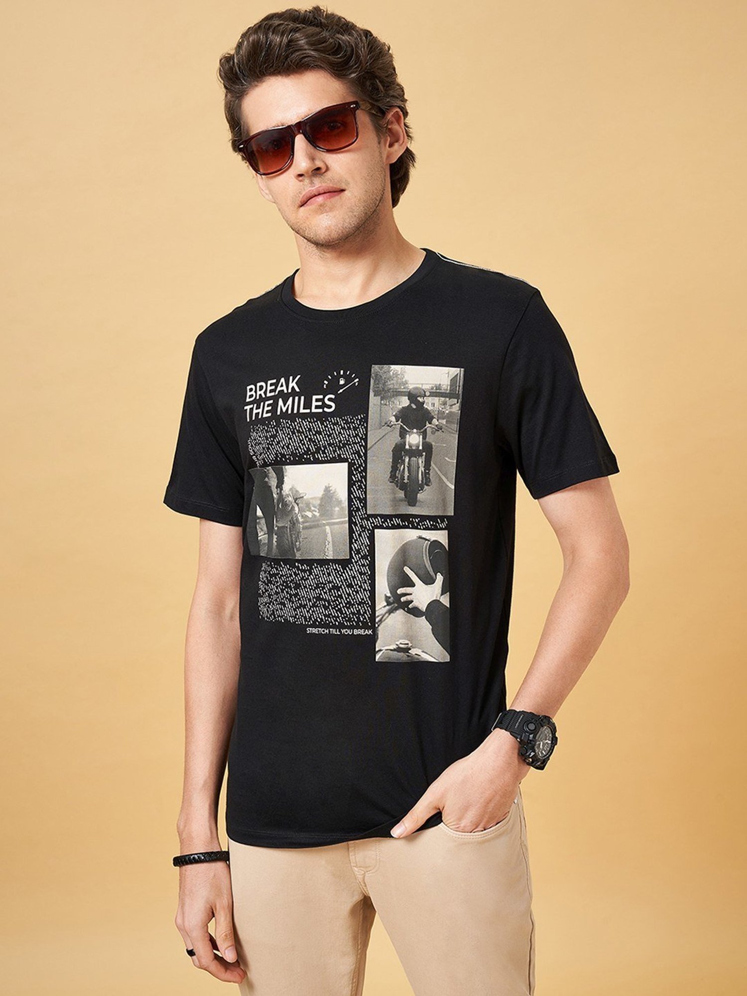 Sf Jeans By Pantaloons Black Slim Fit Printed T-Shirt