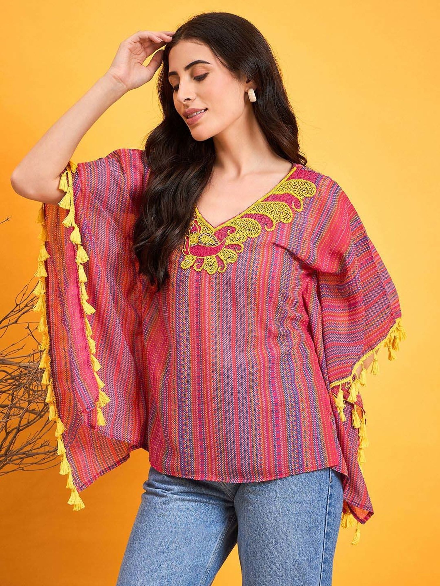 The Kaftan Company Red Embroidered Kaftan Top