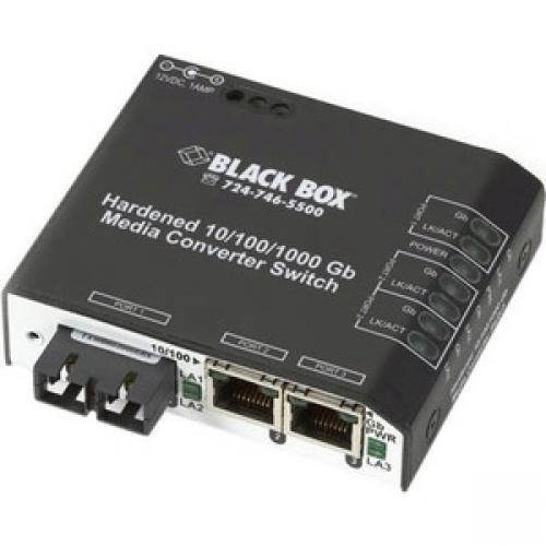 Hardened Media Converter Switch, 10-/100-/1000-Copper to 1000-Mbps Fiber, Multim