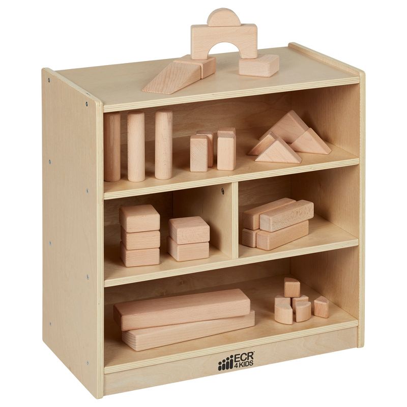 ECR4Kids Building Block Storage Cart - 4-Cubby Birch Cabinet on Casters, 24" H