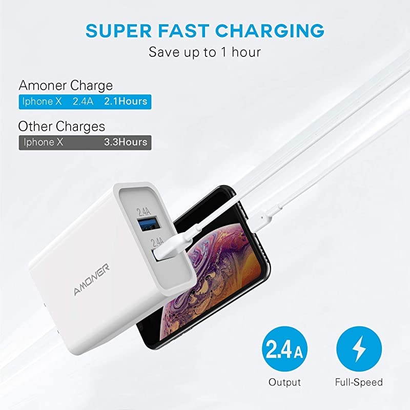 Wall Charger, 2Pack 24W 2-Port USB Plug Cube Travel Wall Charger for iPhone 12/Mini/11/Pro/ProMax/Xs/XS Max/XR/X/8/7, Galaxy10/9, Note10/9, and More
