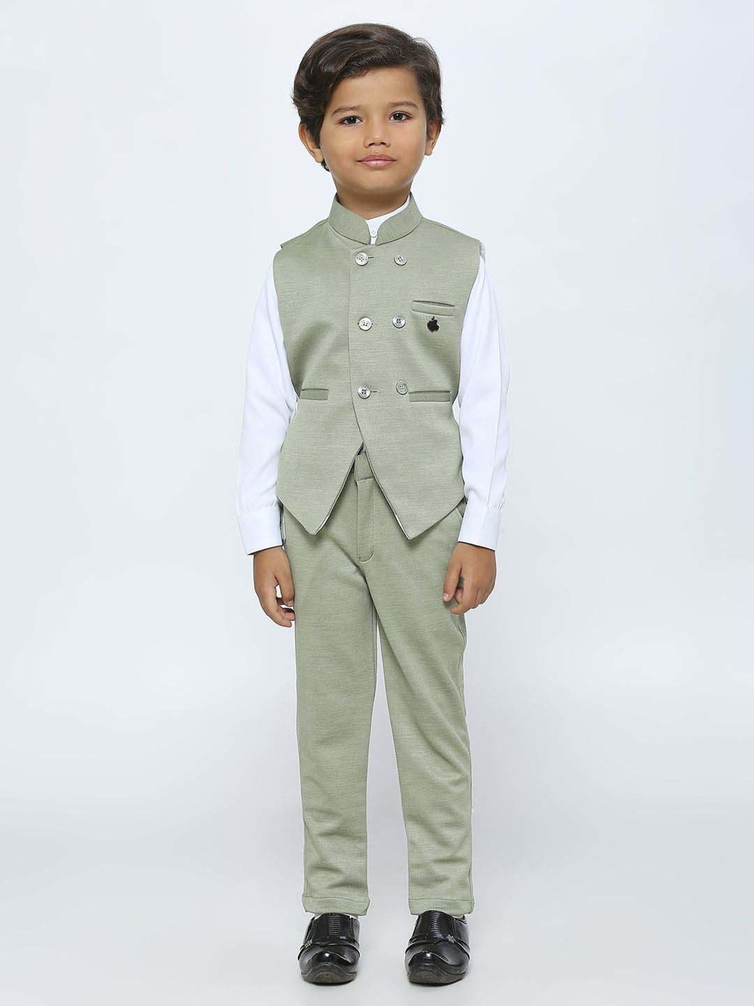Kids Island Boys Grey Solid Full Sleeves Suit Set