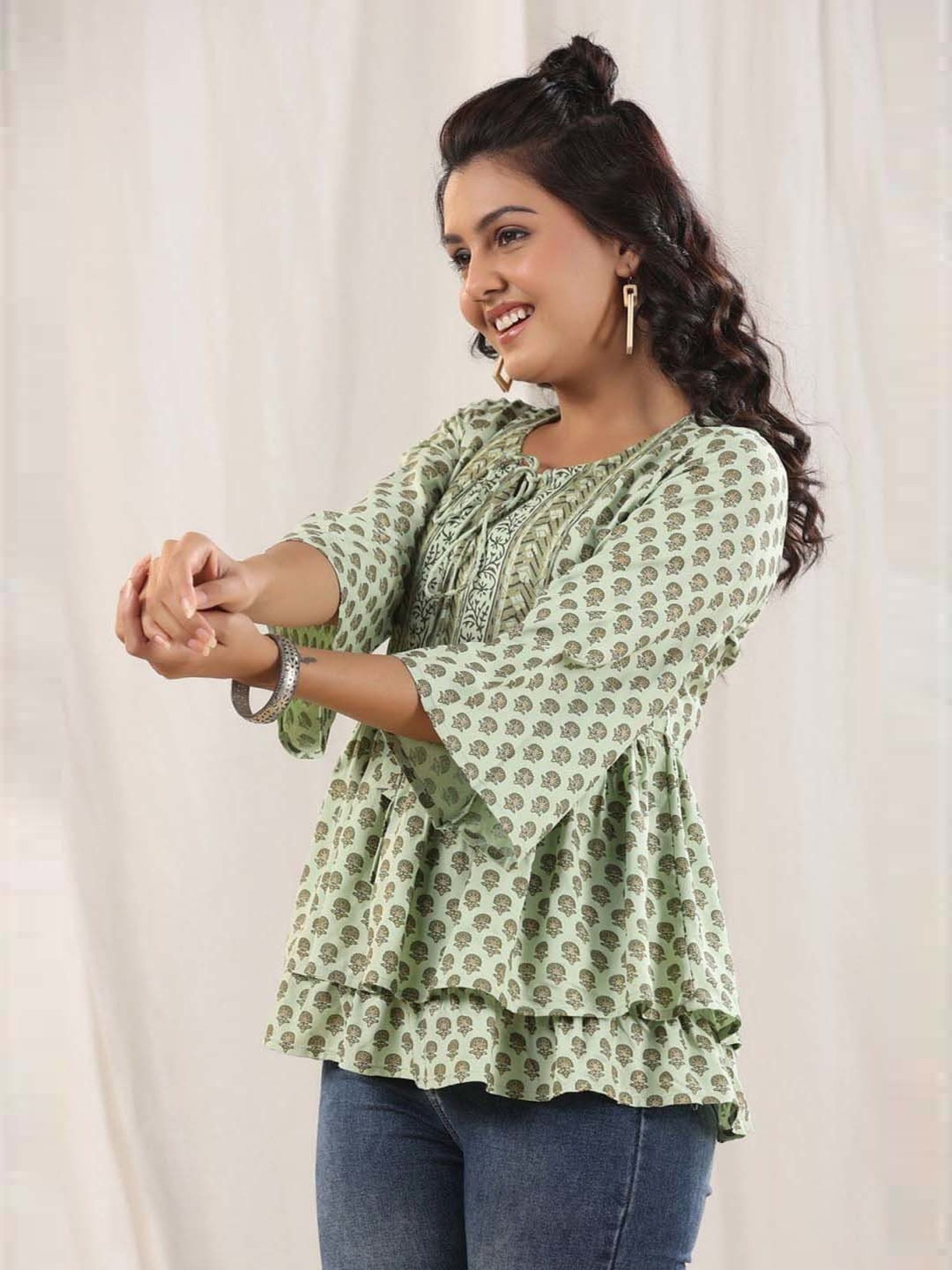 Rain and Rainbow Green Printed Tunic