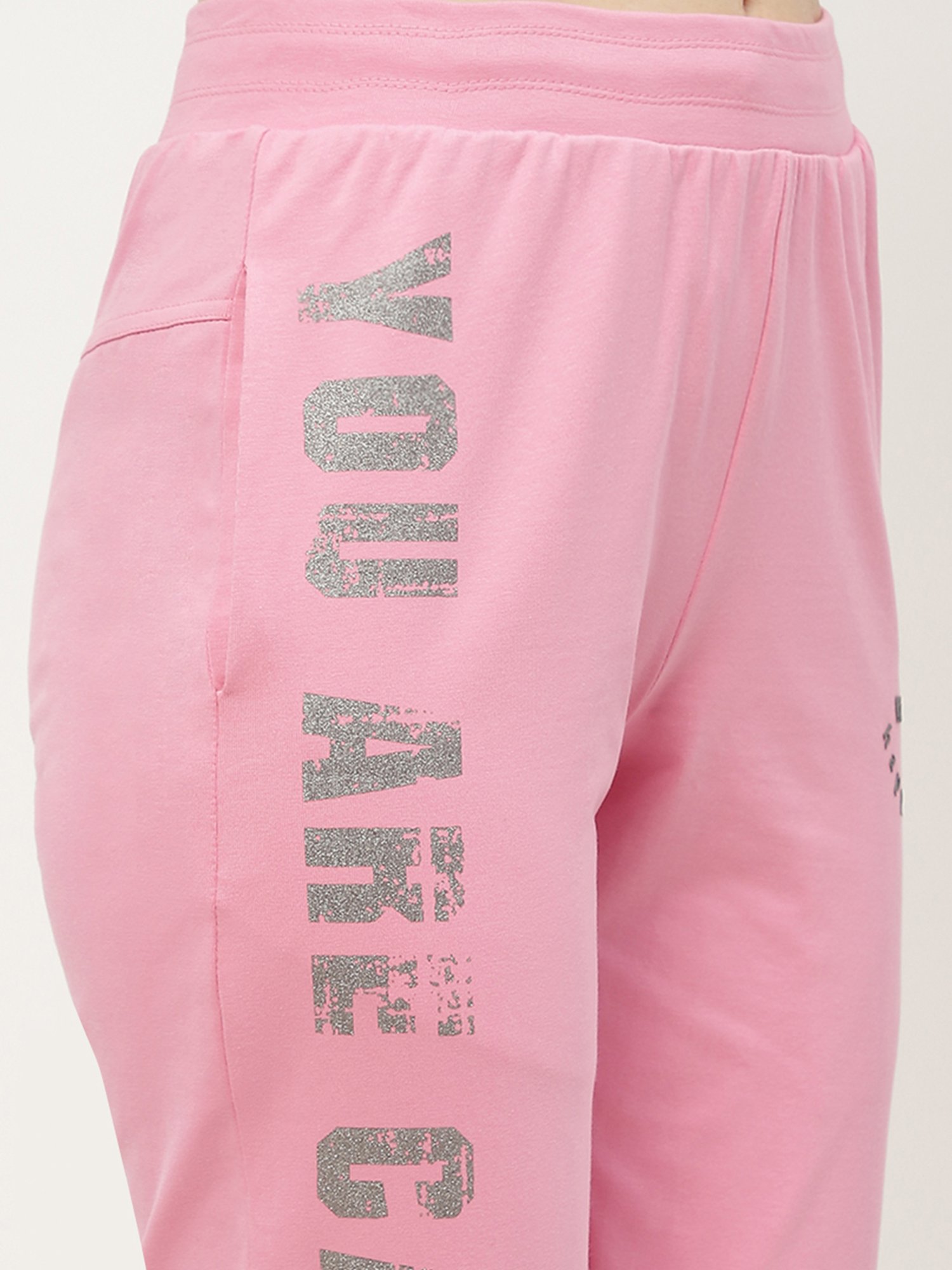 MADAME M Secret Pink Cotton Graphic Print Capris