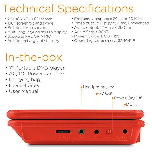 Ematic EPD707RD 7-Inch Portable DVD Player with Matching Headphones and Bag (Red)