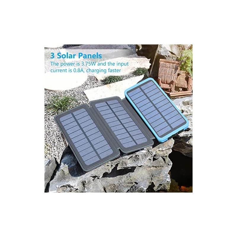 Solar Charger 24000mAh  Portable Solar Phone Charger with 3 Foldable Solar Panels and 2 High Speed Ports, Outdoor Solar Power Bank Compatible with Smartphones for Camping Hiking