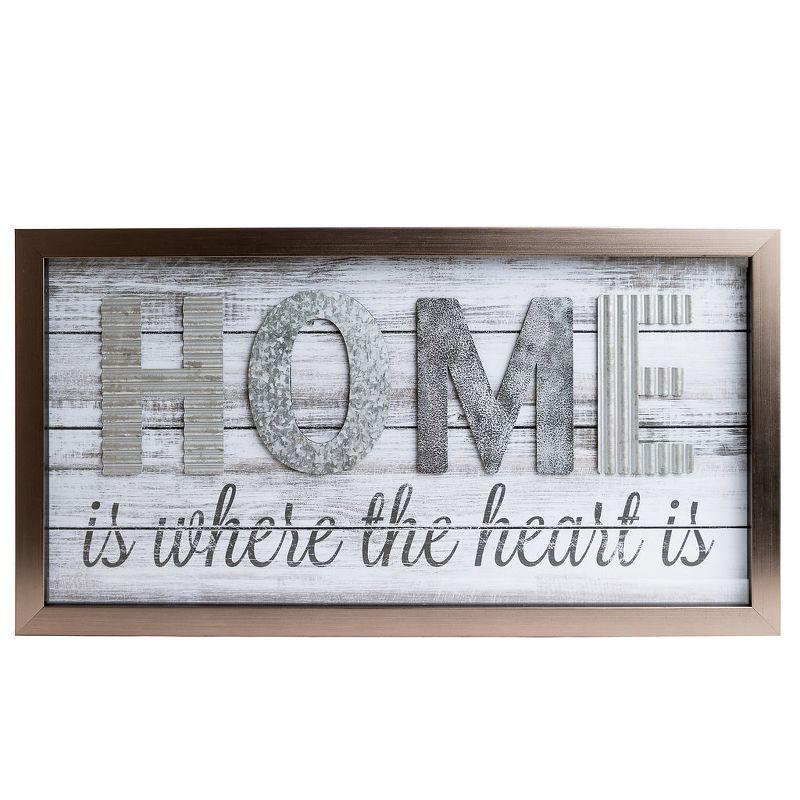 14"x26" Home is Where the Heart is Metal and Wood Plank Wall Art Gray - Patton Wall Decor