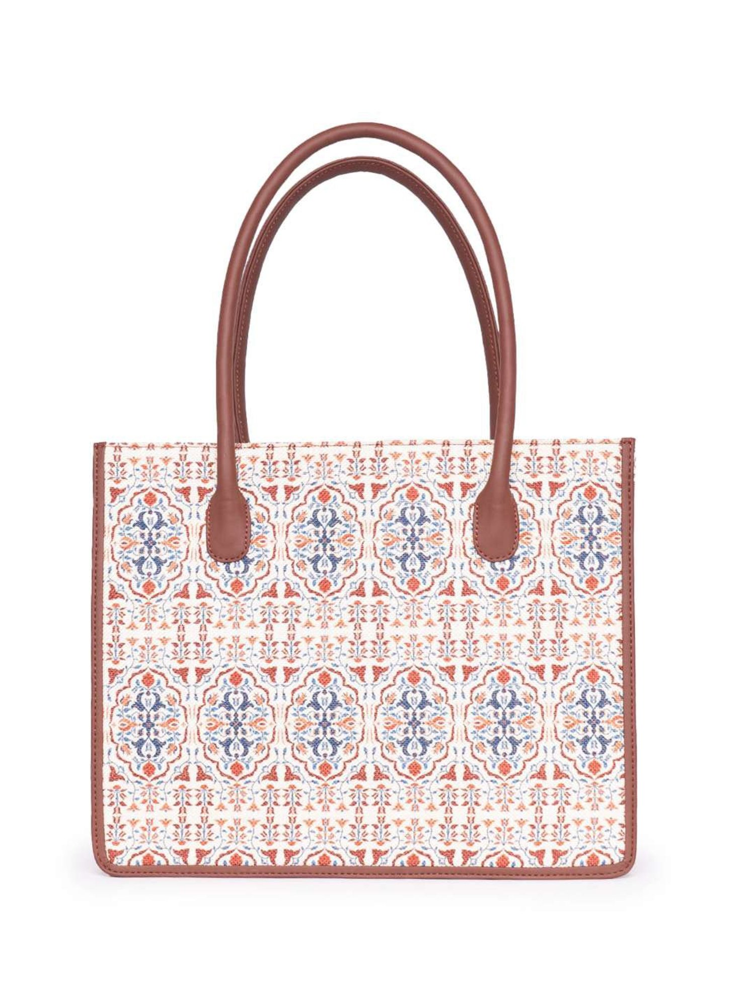ZOUK Agra Floral Book White Printed Tote Handbag