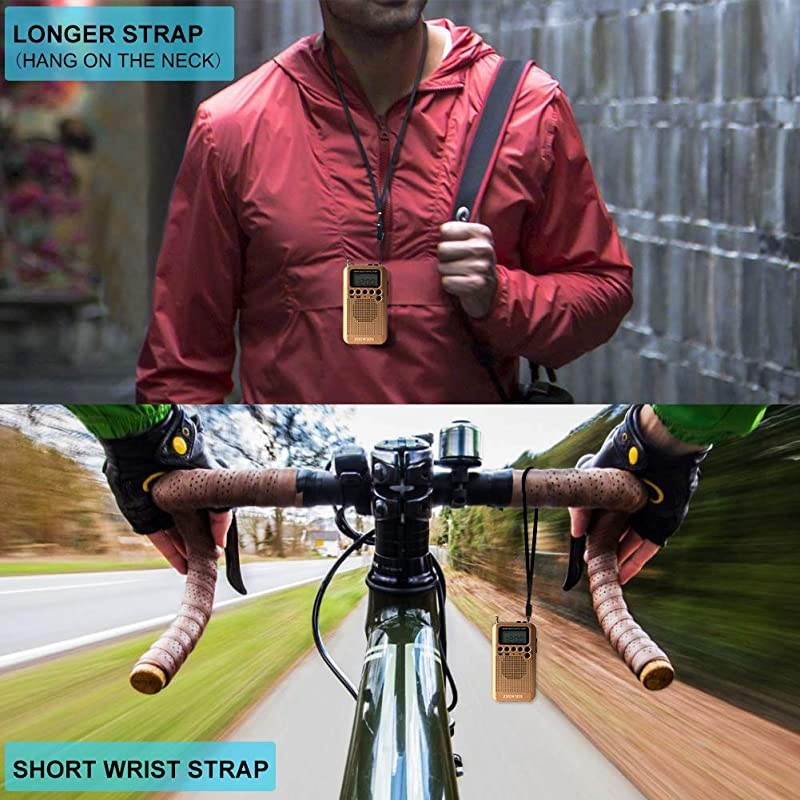 Mini LCD AM FM Battery Operated Portable Pocket Radio with Built-in Speaker and 3.5mm Headphone Jack, Powered by 2AAA Battery Digital Alarm for Walking,Travel