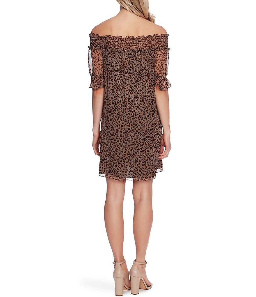 CeCe Off-the-Shoulder Chiffon Animal Print Shift Dress