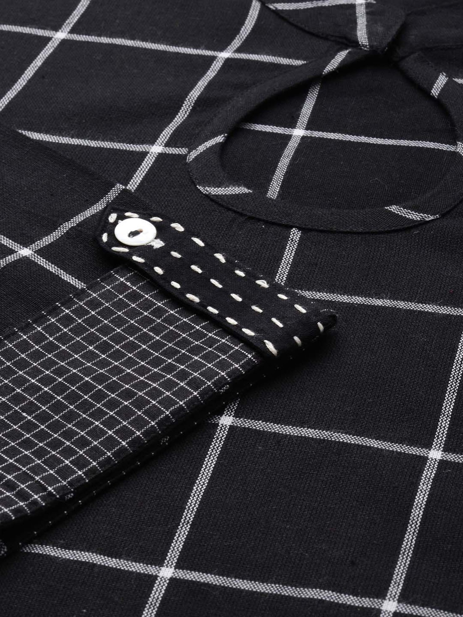 KSUT Black Chequered Kurta Pant Set