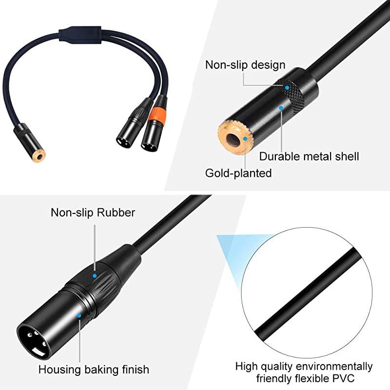 18 Female to Dual XLR Stereo Cable Balanced Dual XLR Male to 35mm Female Short Cord Mini Jack Female to 2 XLR y Cable 1 feet 30cm