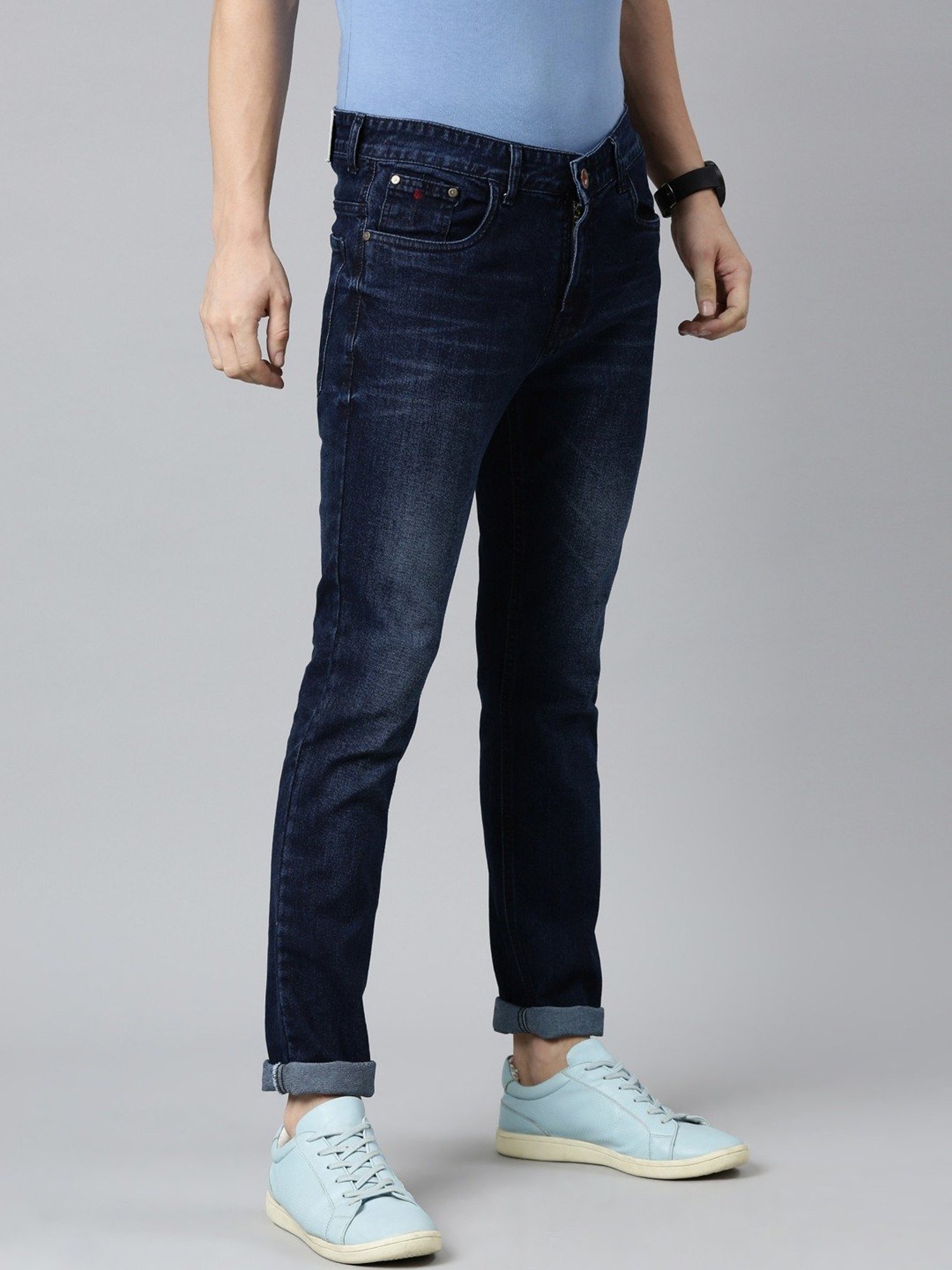 CINOCCI Blue Cotton Slim Fit Jeans