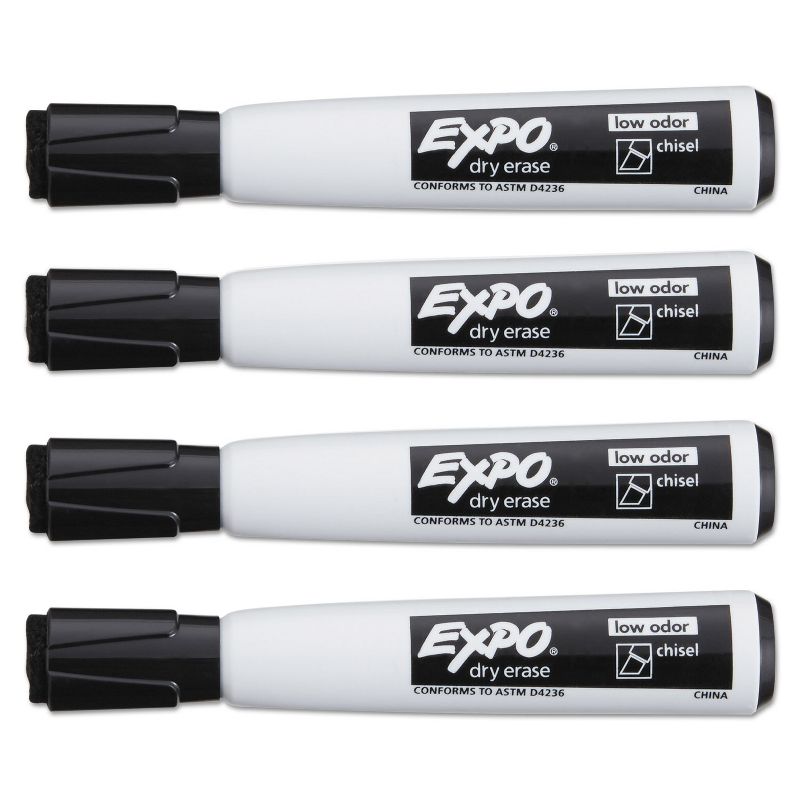 EXPO Magnetic Dry Erase Marker Chisel Tip Black 4/Pack 1944729