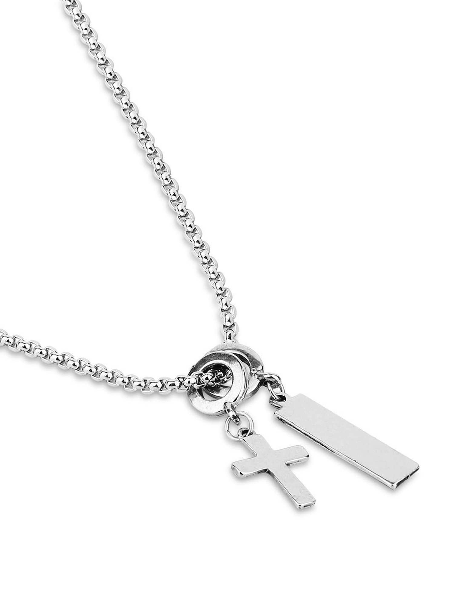 The Bro Code Silver-Plated Cross Multi Charm Pendant Necklace For Men