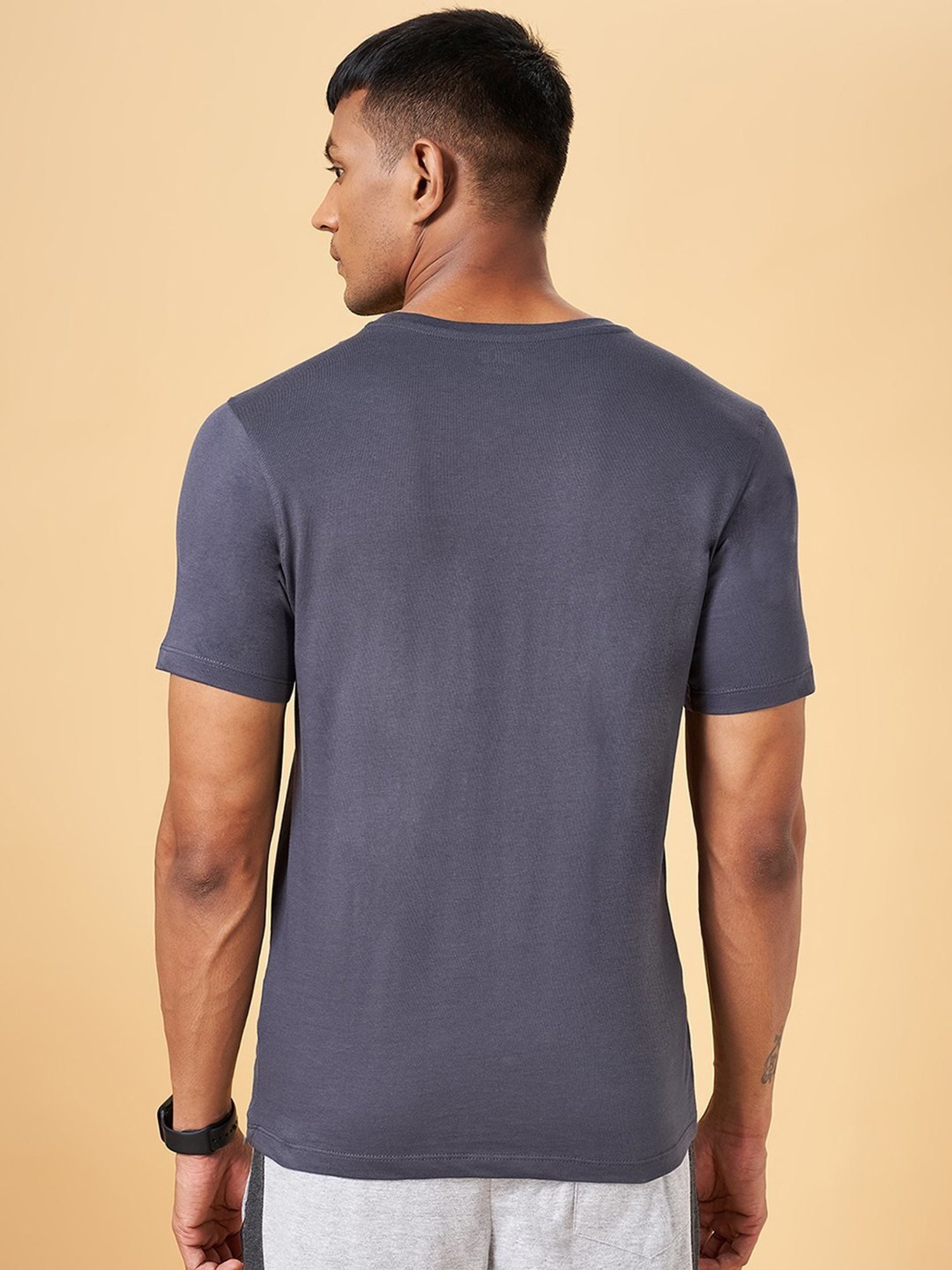 Ajile by Pantaloons Dark Grey Cotton Slim Fit Printed T-Shirt