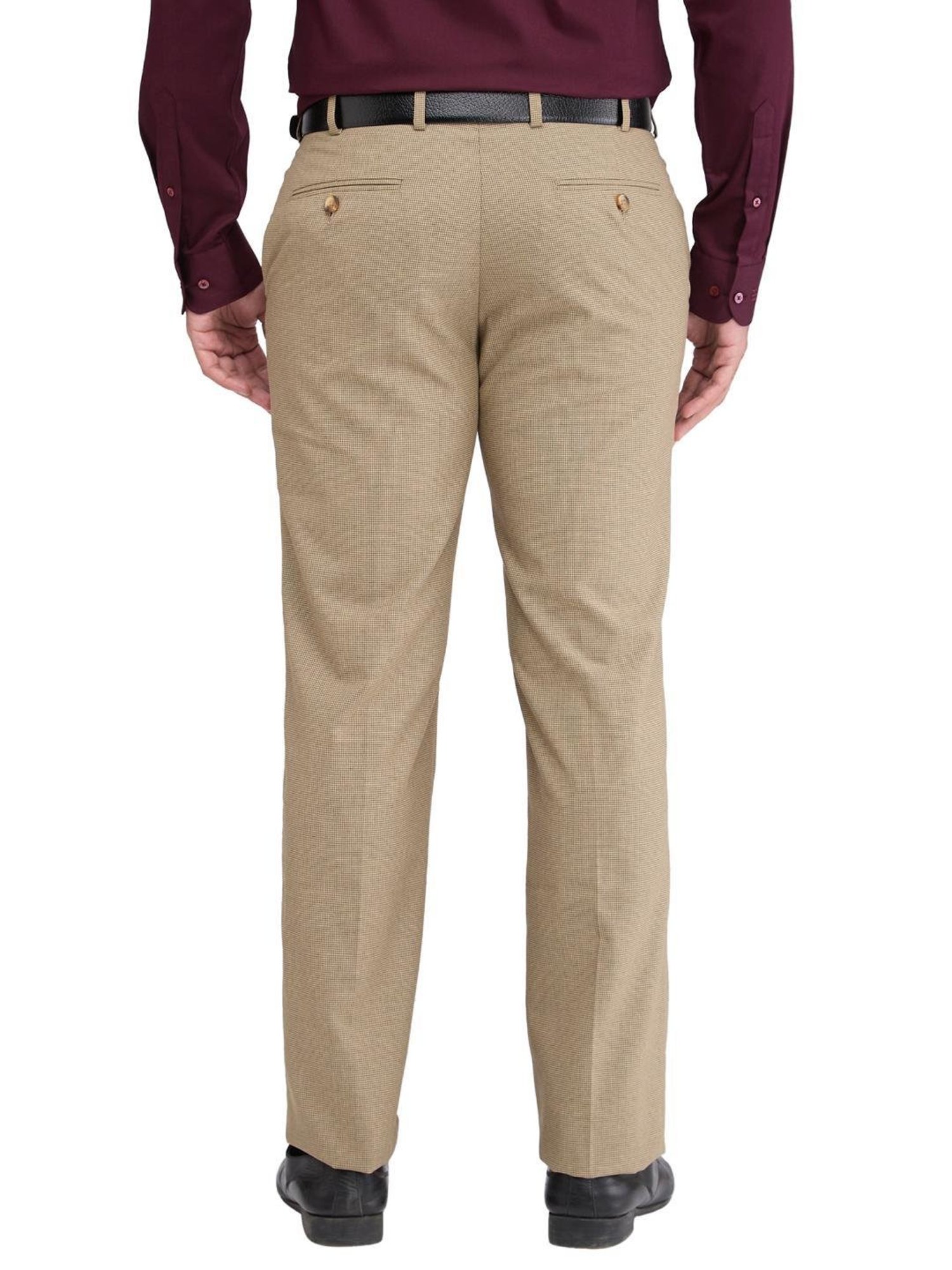 Park Avenue Brown Regular Fit Self Pattern Trousers