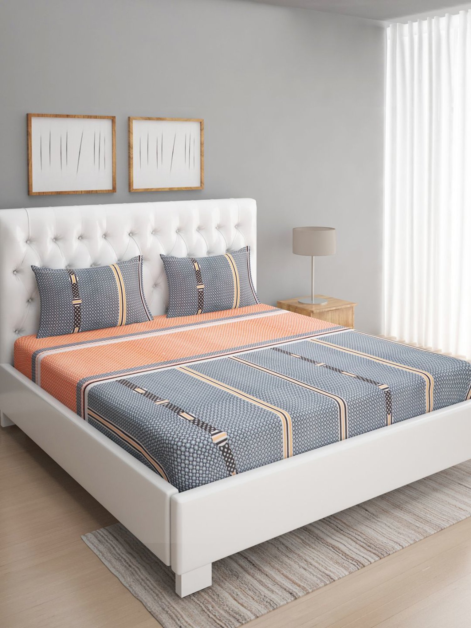 Romee Ethnic Turquoise Blue 144 TC Cotton Queen Sized Bed Sheet with 2 Pillow Covers