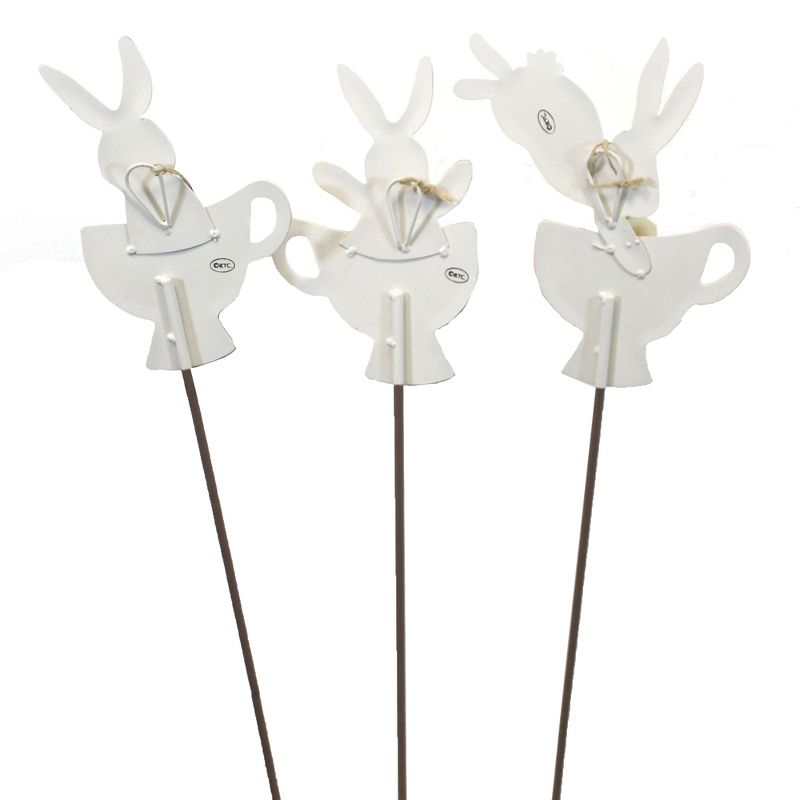 Easter 25.5" Bunny Teacup Trio Garden Spring  -  Decorative Garden Stakes