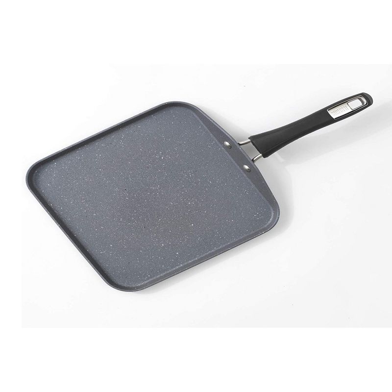 Bialetti 7555 Impact Covered Nonstick Heavy Gauge Aluminum Oven Safe 10 Inch Square Griddle Kitchen Pan with Silicone Handle, Gray