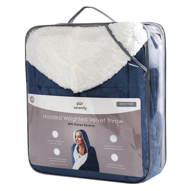 10lbs Hooded Reversible Weighted Throw Blanket Navy - Pur Serenity
