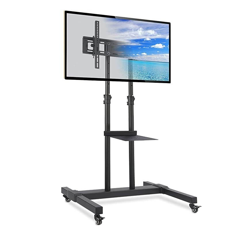 Mobile TV Cart with Wheels Rolling for Most 32 inch to 70 inch LCD LED OLED Plasma Flat Panel or Curved Screen TVs Height Adjustable Black TV Floor Stand with Tilt Mount and Laptop Shelf